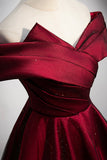 Burgundy Off the Shoulder Prom Dress, A-Line Evening Party Dress HZ0429