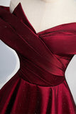 Burgundy Off the Shoulder Prom Dress, A-Line Evening Party Dress HZ0429