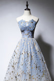 Blue Strapless Ombre Tulle Long Prom Dresses, A-Line Evening Dresses HZ0429