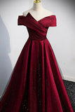 Burgundy Off the Shoulder Prom Dress, A-Line Evening Party Dress HZ0429