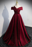 Burgundy Off the Shoulder Prom Dress, A-Line Evening Party Dress HZ0429
