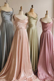 Simple Satin Long Prom Dresses, A-Line Spaghetti Straps Party Dresses HZ0429