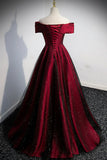 Burgundy Off the Shoulder Prom Dress, A-Line Evening Party Dress HZ0429
