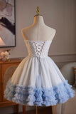 Sweetheart Neck White and Blue Ruffle Tulle Dress | Formal Short Dress HZ0429