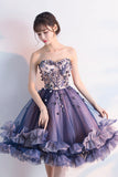 Cute Tulle Short Prom Dresses, A-Line Strapless Homecoming Dresses HZ0429