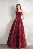 Burgundy A-Line Tulle Long Prom Dress, Burgundy Evening Party Dress HZ0429