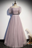 A-Line Tulle Long Prom Dresses, Simple Evening Dresses HZ0429