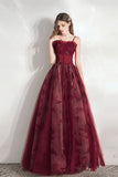 Burgundy A-Line Tulle Long Prom Dress, Burgundy Evening Party Dress HZ0429