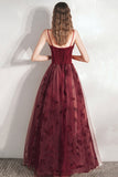 Burgundy A-Line Tulle Long Prom Dress, Burgundy Evening Party Dress HZ0429