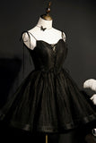 Black Tulle Short Prom Dress, Lovely A-Line Spaghetti Strap Party Dress HZ0429