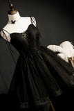 Black Tulle Short Prom Dress, Lovely A-Line Spaghetti Strap Party Dress HZ0429