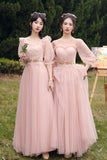 Pink Lace Long Prom Dresses, Lovely A-Line Evening Dresses HZ0429