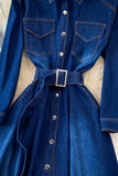 Blue A-line Long Sleeve Denim Dress HZ0429