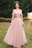 Pink Lace Long Prom Dresses, Lovely A-Line Evening Dresses HZ0429
