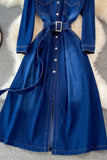 Blue A-line Long Sleeve Denim Dress HZ0429