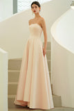 Pink Satin Long Prom Dresses, A-Line Off the Shoulder Evening Party Dresses HZ0429