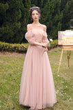 Pink Lace Long Prom Dresses, Lovely A-Line Evening Dresses HZ0429