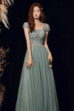 Beautiful Tulle Beaded Long Prom Dress,  A-Line Evening Dress HZ0429