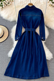 Blue A-line Long Sleeve Denim Dress HZ0429