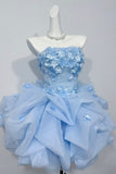 Blue 3D Floral Short Prom Dress Custom Party Gown HZ0429