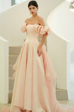 Pink Satin Long Prom Dresses, A-Line Off the Shoulder Evening Party Dresses HZ0429