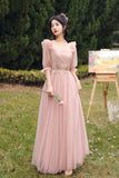 Pink Lace Long Prom Dresses, Lovely A-Line Evening Dresses HZ0429