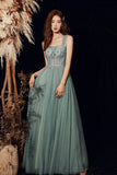 Beautiful Tulle Beaded Long Prom Dress,  A-Line Evening Dress HZ0429