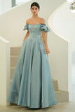 Blue Satin Long Prom Dresses, A-Line Blue Evening Party Dresses HZ0429