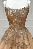 A-Line Spaghetti Straps Lace Long Prom Dress, Lace Evening Dress HZ0429