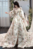 Stylish Printed Pattern Long Prom Dress, A-Line Evening Dress HZ0429