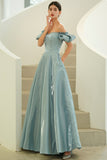 Blue Satin Long Prom Dresses, A-Line Blue Evening Party Dresses HZ0429