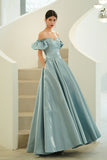 Blue Satin Long Prom Dresses, A-Line Blue Evening Party Dresses HZ0429