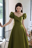 Green Saitn Long Prom Dresses, A-Line Evening Dresses HZ0429