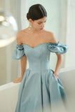 Blue Satin Long Prom Dresses, A-Line Blue Evening Party Dresses HZ0429
