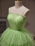 Green Tulle Straps Short Party Dress, Light Green Homecoming Dress HZ0429