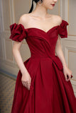 Burgundy Satin Long Prom Dress, A-Line Evening Party Dress HZ0429