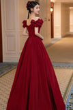 Burgundy Satin Long Prom Dress, A-Line Evening Party Dress HZ0429