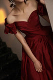 Burgundy Satin Long Prom Dress, A-Line Evening Party Dress HZ0429