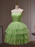 Green Tulle Straps Short Party Dress, Light Green Homecoming Dress HZ0429