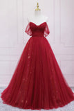 Burgundy Off the Shoulder Prom Dress, A-Line Evening Dress HZ0429