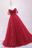 Burgundy Off the Shoulder Prom Dress, A-Line Evening Dress HZ0429