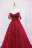 Burgundy Off the Shoulder Prom Dress, A-Line Evening Dress HZ0429