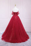 Burgundy Off the Shoulder Prom Dress, A-Line Evening Dress HZ0429