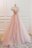 Pink Tulle Long Prom Dresses, A-Line Graduation Dresses HZ0429