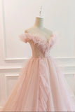Pink Tulle Long Prom Dresses, A-Line Graduation Dresses HZ0429