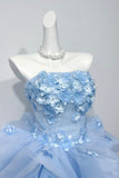 Blue 3D Floral Short Prom Dress Custom Party Gown HZ0429