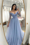 Blue Tulle Long Prom Dress, A-Line Blue Evening Party Dress HZ0429