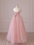 Pink Tulle Lace Long Prom Dress, Off the Shoulder Evening Dress HZ0429