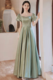 Green Satin Long Prom Dresses, A-Line Formal Evening Dresses HZ0429