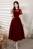 Burgundy Velvet Short Prom Dresses, A-Line Homecoming Dresses HZ0429